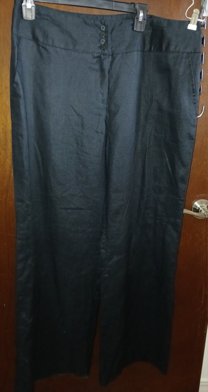 Grace Elements Size 14 Jet Black Wide Leg Linen Pants Cruise Career Slacks